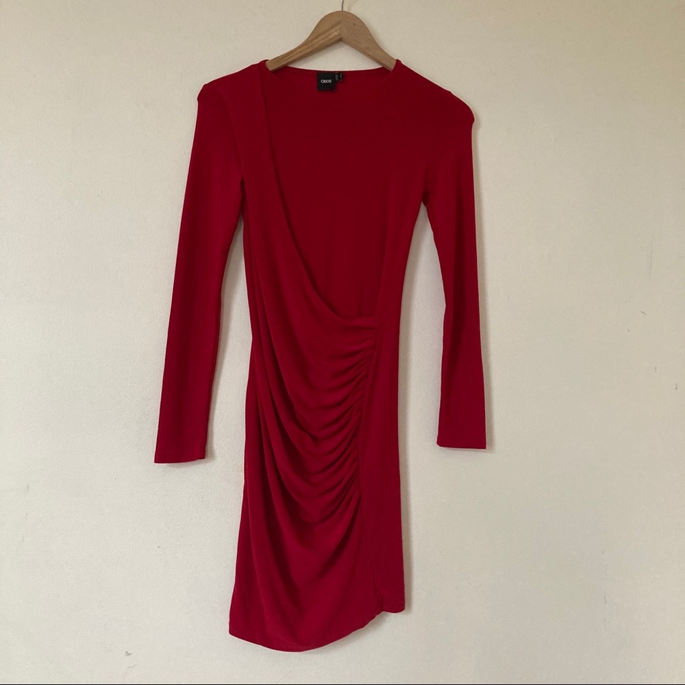 ASOS Deep Red Bodycon Dress with Drape - XS/2